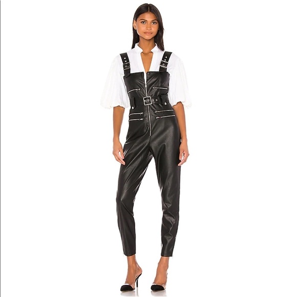 NEW WeWoreWhat Moto Vegan Leather Overalls in Black Size XS - Picture 6 of 9